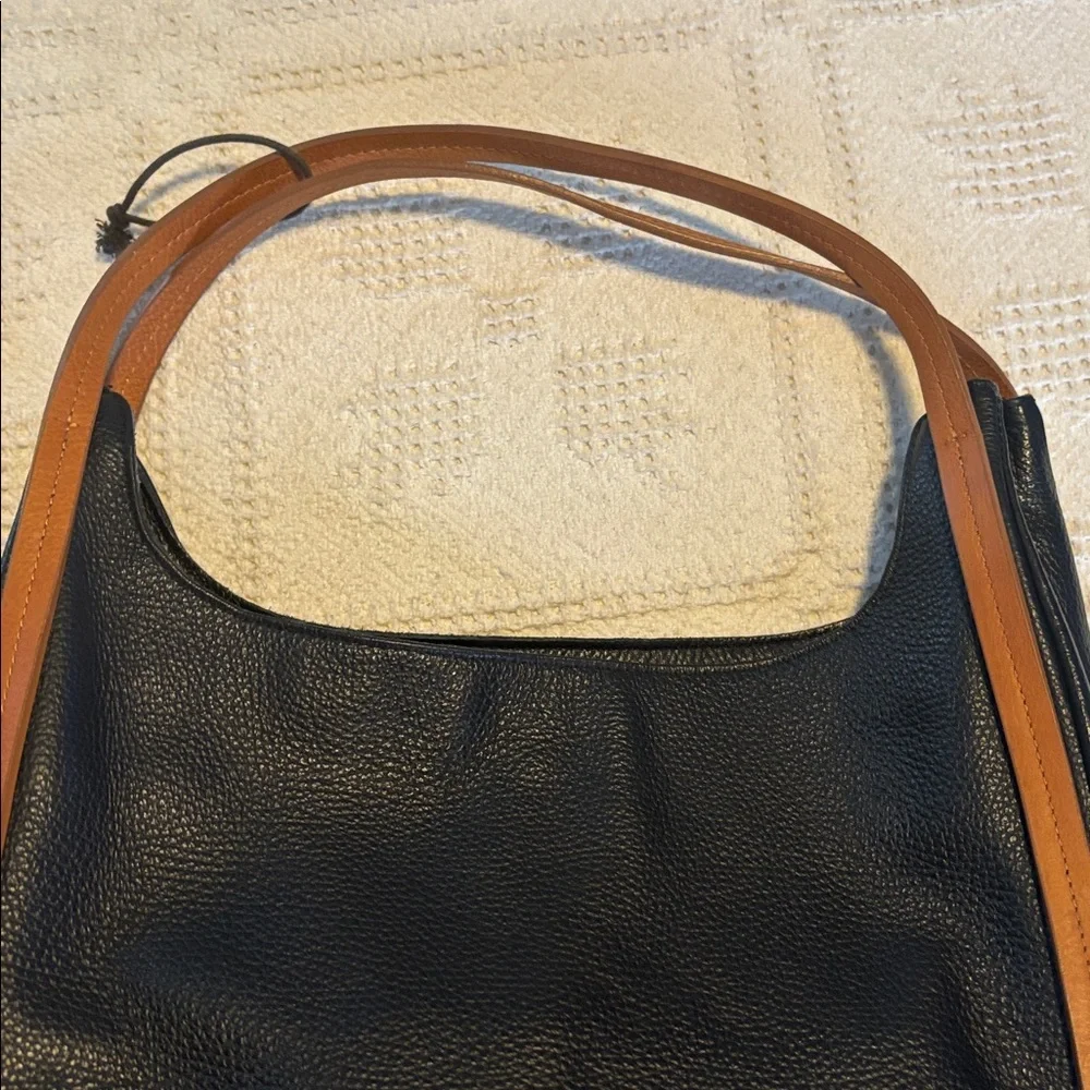 Valentina Black and Tan Pebbled Leather‎ Tote Shoulder Bag